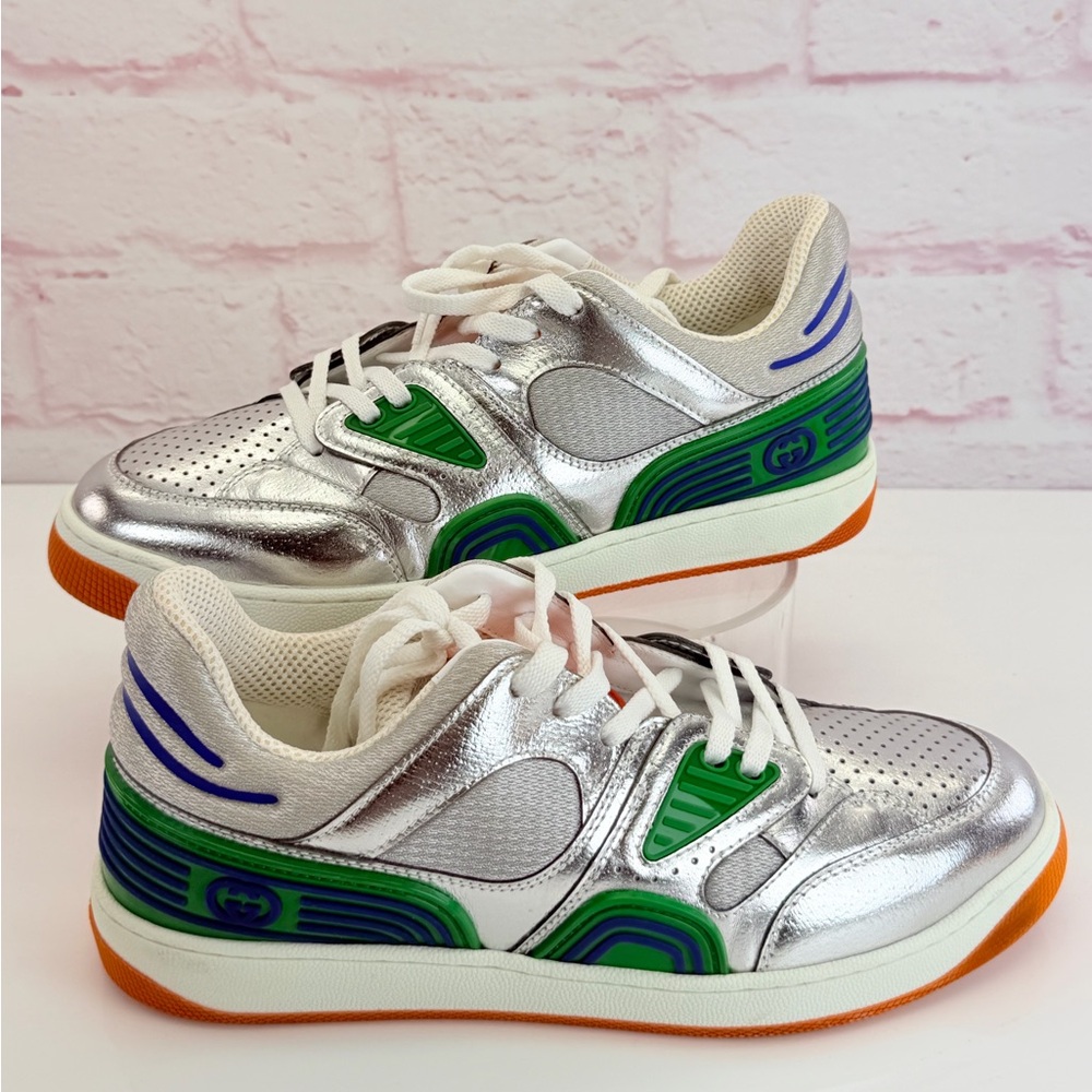 Giày Nam Gucci Good Game Gucci Basket Sneaker 'Silver Lamé' NIB